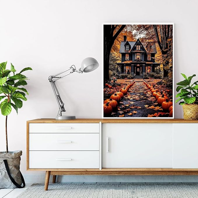 Landscape Paint by Number for Adults, Halloween Paint by Numbers for Adults | House Painting by Numbers for Gift Home Wall Decor (Halloween, 16x20 inch)