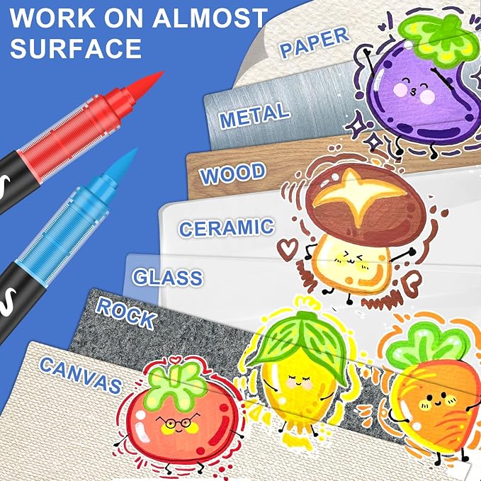 Amamao 288 Colors Acrylic Paint Markers, Brush Tip Pens for Rock & Wood
