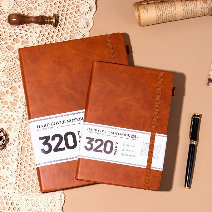 CAGIE Journal Notebook for Women Men Leather Journaling Diary Daily, Brown