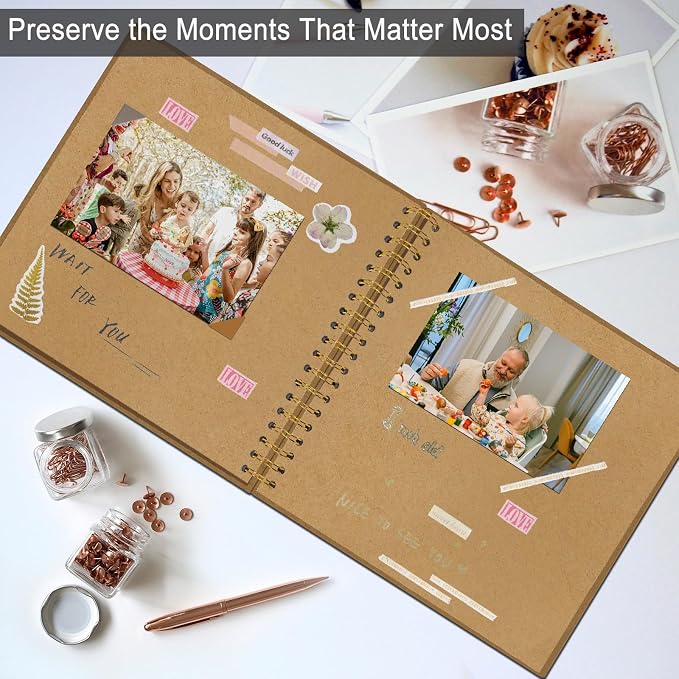 DIY Scrapbook Album 8x8 Inch, Hardcover Kraft Paper Scrap Book Photo Album, Blank Page Memory Scrap Book for DIY Crafts, Traveling, Wedding, Anniversary, Birthday, 40 Pages (20 Sheets), Khaki