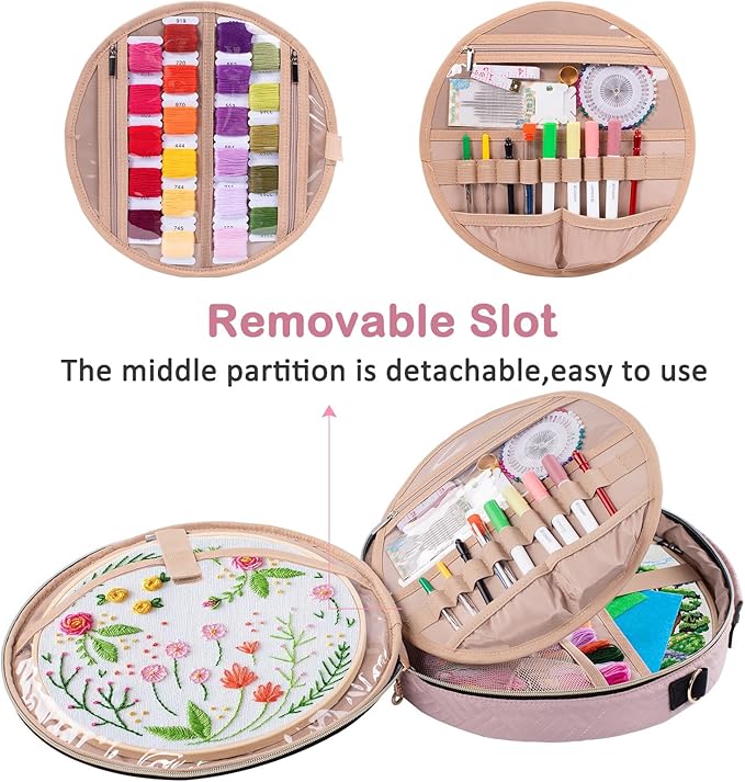 MYBAGZING | Round Embroidery Bag(Empty) - Embroidery Storage Bag -Cross Stitch Supplies Organizer with Multiple Pockets for Embroidery Kits, Cross Stitch Suppliers, Embroidery Floss (Bag Only)