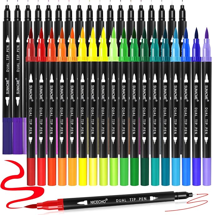 sunacme 36 Colors Dual Brush Marker Pens, Art Marker Set with Brush and Fineliner Tip for Adults Coloring Books, Journaling, Note Taking