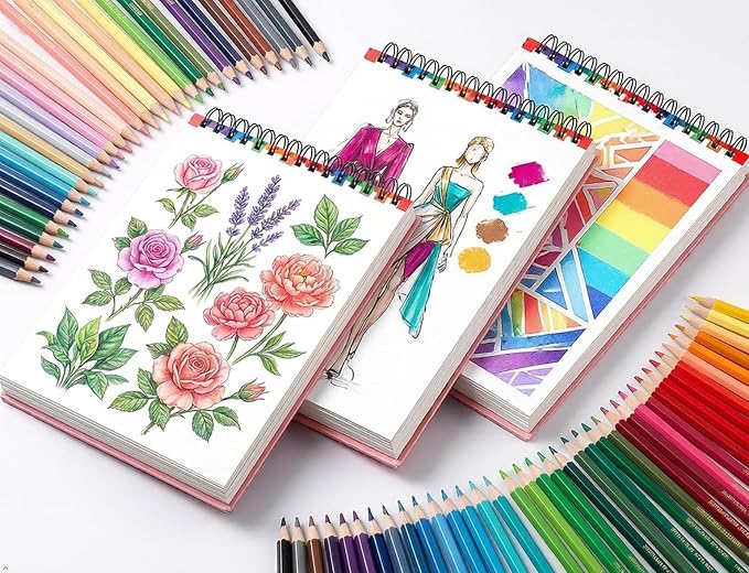 Soucolor Cute Sketch Book 9" x 12" Drawing Paper,Pink Teen Girls Sketchbook | 100 Sheets,68lb Acid-free paper,No Bleed-through,Micro-Perforated,Lay-Flat Top Spiral,Great Gift for Women,School Art