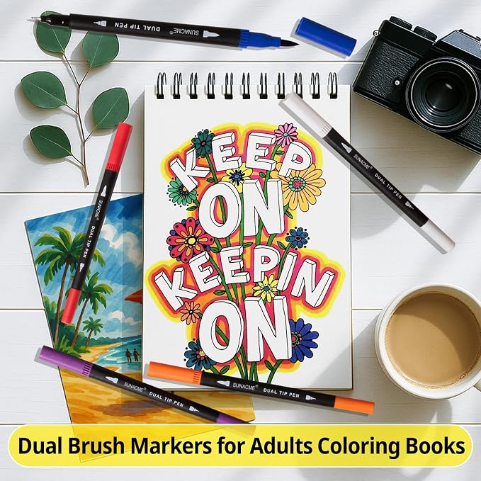 sunacme 36 Colors Dual Brush Marker Pens, Art Marker Set with Brush and Fineliner Tip for Adults Coloring Books, Journaling, Note Taking