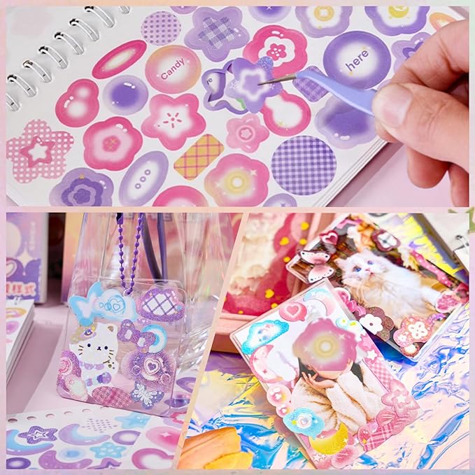 2500PCS Kpop Photocard Stickers Book - Glitter, Butterfly, Heart, Ribbons Deco Stickers for Kids, Girls, Boys