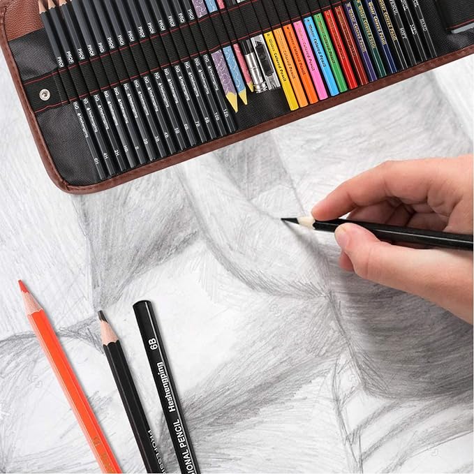 Heshengping, Sketching Pencil Set Drawing Pen Charcoal Sketch Kit Cover Graphite Charcoal Watercolor Pencils Paper Erasable Pen Beginners Artist Children and Adults(39pcs Art Supplies)