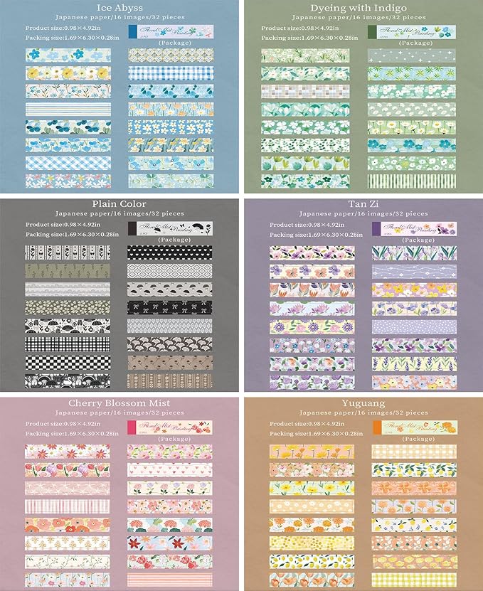 Aromoty Slim 192Pcs Washi Stickers Book Kit, 6 Sets Flowers