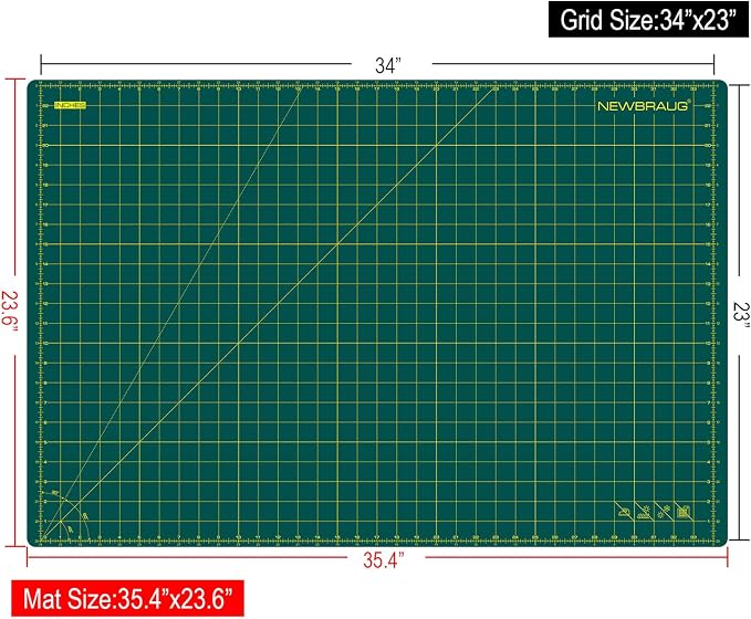 NEWBRAUG 24'' × 36'' Large Self Healing Gridded Rotary Cutting Mat, Big Double Sided 5-Ply Cutting board for Sewing, Quilting, Craft, Fabric & Scrapbooking(Green/Black)…
