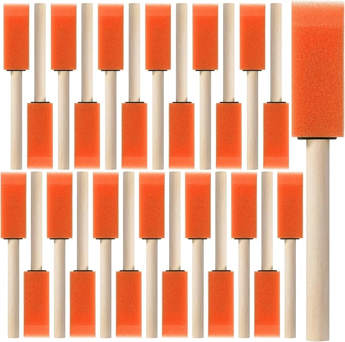 Bates- Foam Paint Brushes with Wood Handle, 1 Inch, 26 Pack, Orange, Sponge Brushes for Painting, Sponge Paint Brush