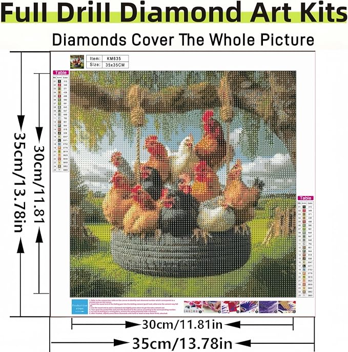 Chicken Coop Diamond Art Kits, 5D Diamond Painting for Adult Beginners | DIY Full Drill Round Gem Painting Art for Adults, Home Wall Decor 13.78x13.78 Inch