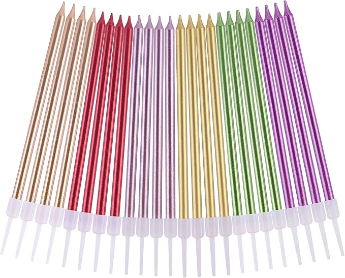 PHD CAKE Colorful Long Thin Metallic Birthday Candles, Gold Champagne Rose Gold Green Red Purple, Cake Candles, Birthday Parties, Wedding Decorations, Party Candles