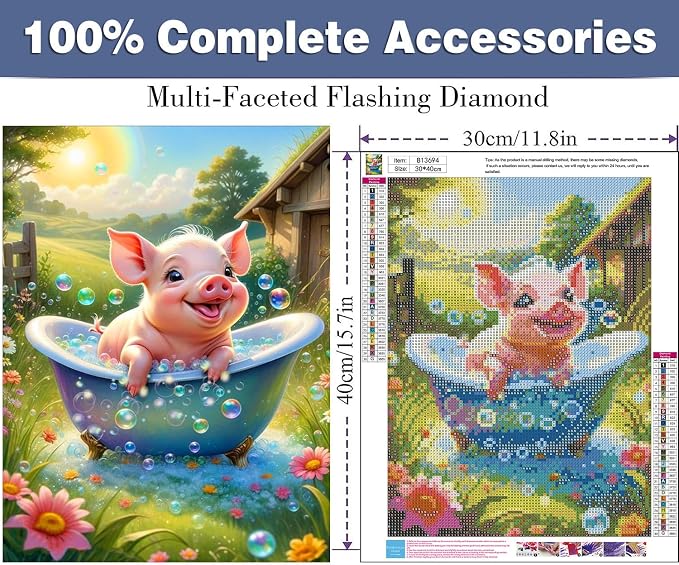 ijbnhd 5D Pig Diamond Art Kits for Adults Diamond Painting 12X16inch
