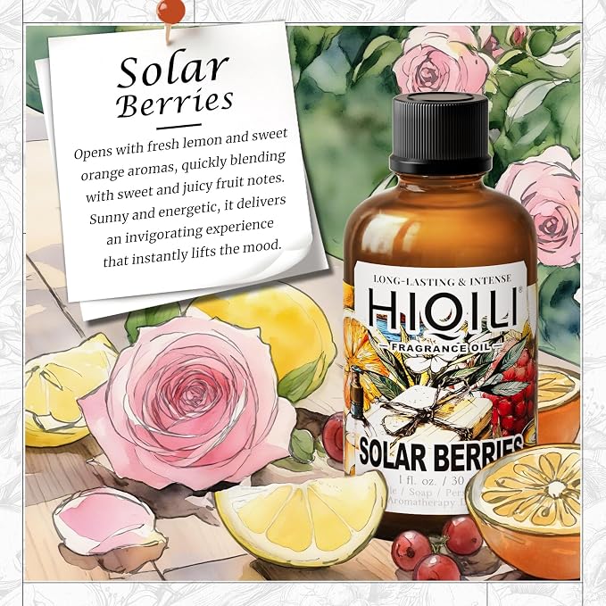 HIQILI Solar Berries Fragrance Oil - Perfect for Making Candles, Bath Bombs, Perfume, Reed Diffuser Oil Refill, Home & Office - 1.0 Fl Oz(Pack of 1)