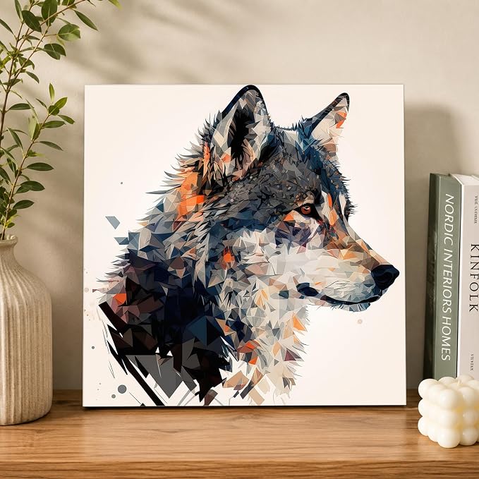 AUKELHJ Framed Paint by Numbers Kit for Adults, Wolf, 10x10 inch