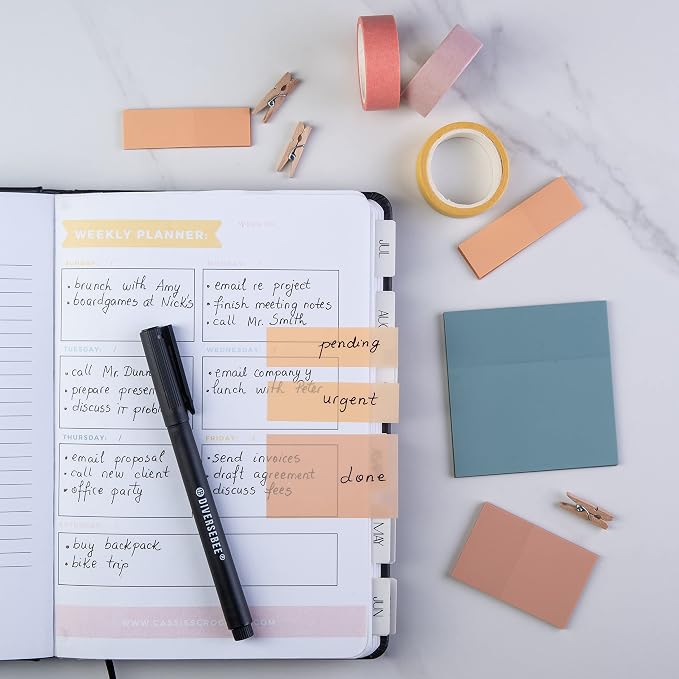 DiverseBee Transparent Sticky Notes Set with Quick Dry Pen (Candy)