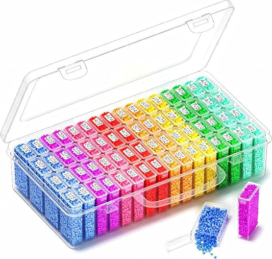 64 Grids Diamond Painting Storage Containers, Portable Transparent Bead Organizer Box with Snap Lid | Dust-Proof Diamond Art Drill Container for DIY Crafts, Jewelry, and Small Accessories