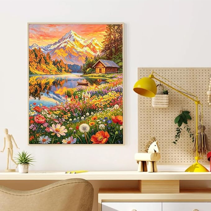 Landscape Paint by Numbers for Adults, Paint by Number 16x20 inch | Scenery Paint by Numbers Kit for Adults, Mountains Acrylic Painting by Numbers for Gift Home Wall Decor (without Frame)