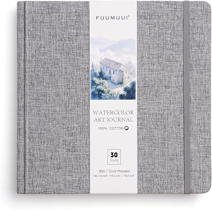 Fuumuui Watercolor Sketchbook 7.6"x7.6" Watercolor Journal with 30 Sheets Cold Pressed | 140 lb/300gsm Cotton Paper Acid-Free for Painting, Drawing, Art Journaling, Sketchbook As Travel Notebook