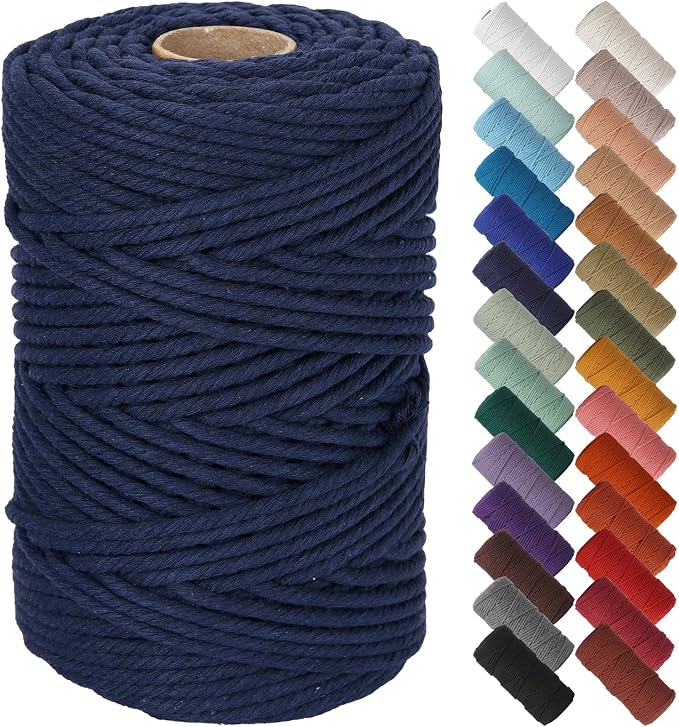 NOANTA Dark Blue Macrame Cord 5mm x 109yards, Cotton Rope Macrame Yarn | Macrame Rope Supplies, 3 Strand Twisted Cotton Yarn String, Cotton Cord for Wall Hanging, Plant Hangers, Crafts, Knitting
