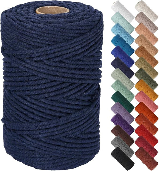 NOANTA Dark Blue Macrame Cord 5mm x 109yards, Cotton Rope Macrame Yarn | Macrame Rope Supplies, 3 Strand Twisted Cotton Yarn String, Cotton Cord for Wall Hanging, Plant Hangers, Crafts, Knitting