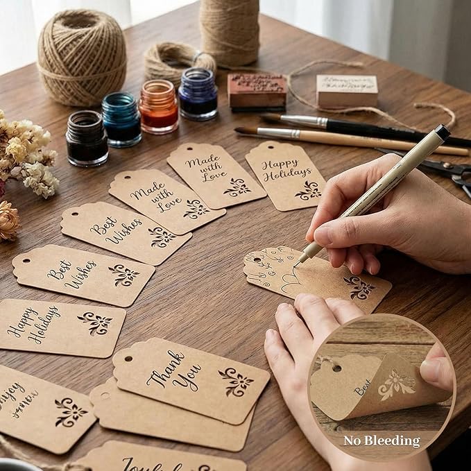 SALLYFASHION 100 PCS Gift Tags, 2X4 inch Kraft Paper Hollow | Stringsfor Wedding Bridal Party Favors Baby Shower