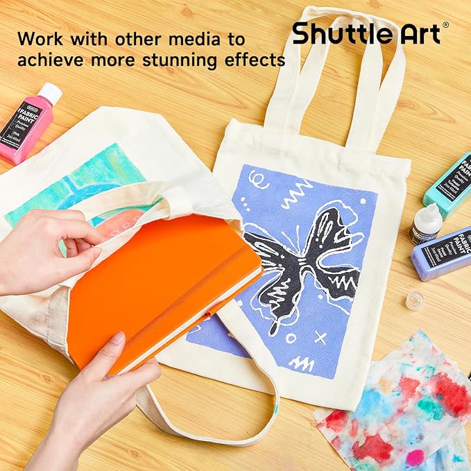 Fabric Paint, Shuttle Art 30 Colors Permanent Soft Fabric Paint in Bottles (60ml/2oz) with Brushes, Palette, Stencils, Non-Toxic Textile Paint for T-shirts, Shoes, Jeans, Bags, DIY Projects&Art Crafts