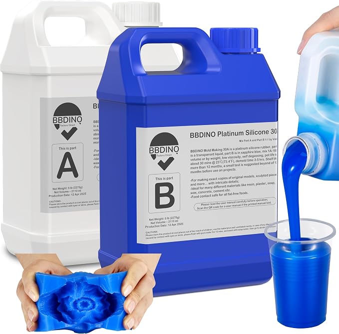 BBDINO Silicone Mold Making Kit 30A Platinum Liquid 1 Gallon Sapphire Blue | 1A:1B Mixing 3h Quick Cure Self Degassing Heat Resistant Up to 446°F Ideal for Silicone, Resins, Soap, Concrete, Wax Molding
