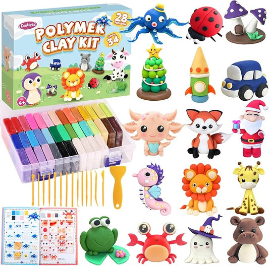 Funtopia Polymer Clay Kit, 34 Colors Modeling Clay for Kids Adults | Oven Bake Clay with Tutorial Book Sculpting Tools Storage Box for Sculpture, Crafting, DIY Projects, Jewelry Making(0.9oz/pc)