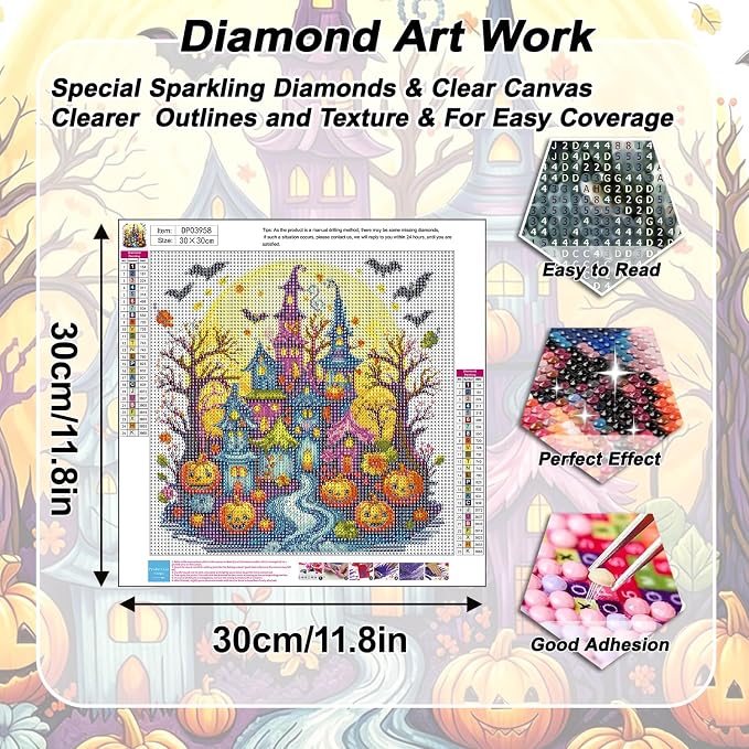 AIBOERL Diamond Art Kits for Adults，Halloween Diamond Painting Wall Decor | Round Drill Spooky Village Diamond Painting for Beginners DIY Rhinestone 5D Diamond dots(Gemstone Craft)Wall Art Gift 12x16IN