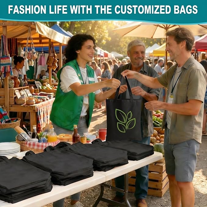 60-Pack Sublimation Blanks Tote Bags, Black Canvas Bags for DIY Gifts | Reusable grocery shopping totes, heat transfer & HTV ready, personalized gifts for women, men, advertising, Party Shopping