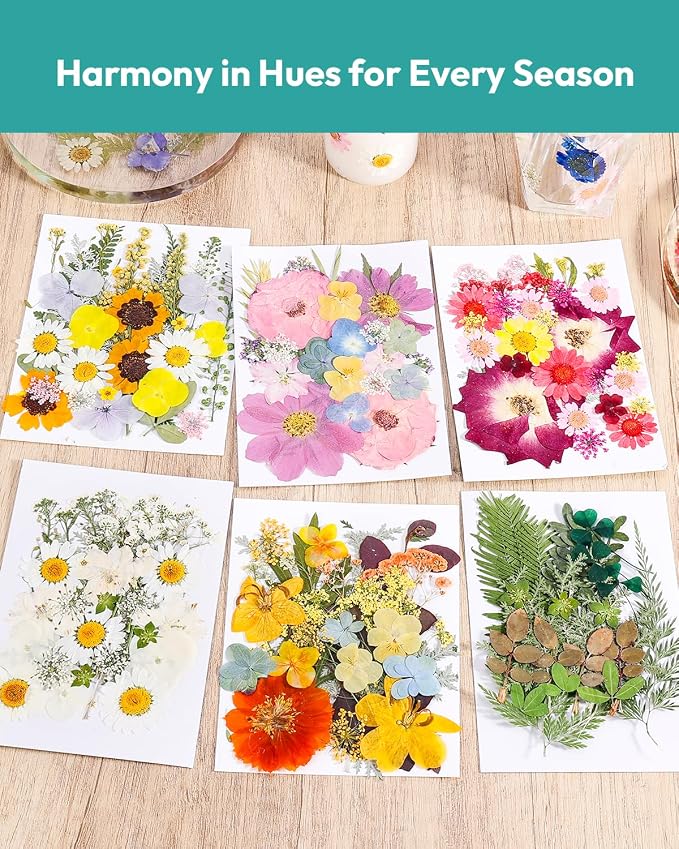 Dried Flowers, Resiners 174Pcs Pressed Flowers for Craft Pink Real Natural Dried Flowers Dry Leaves Kit for DIY Making Crafts Resin Soap Candle Scrapbook Supplies Card Making Jewelry