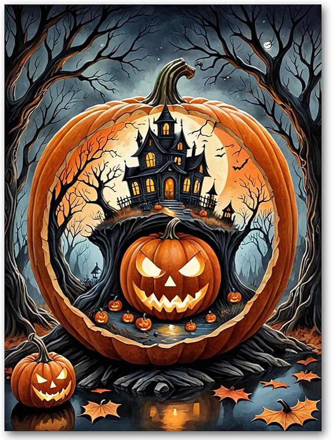 SUJINMEI Pumpkin Paint by Numbers Kit for Adults Without Frame 16X20 inch | Halloween House Adult Paint by Number Kits on Canvas, Pumpkin Paint by Numbers for Adults, Acrylic Paints for Home Wall Decor