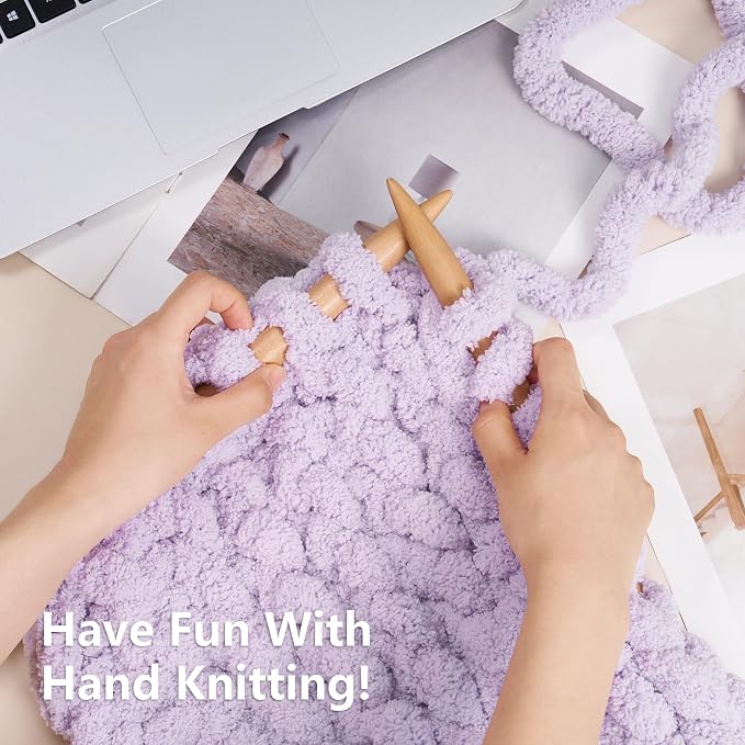 Cozyful Chunky Yarn for Hand Knitting - #10 Chunky Chenille Yarn, Jumbo Big Thick Chunky Yarns for Crocheting, Super Bulky Chunky Knit Blanket Yarns, 8 Skein (22 yds 8 oz Each Skein), Lavender Fog