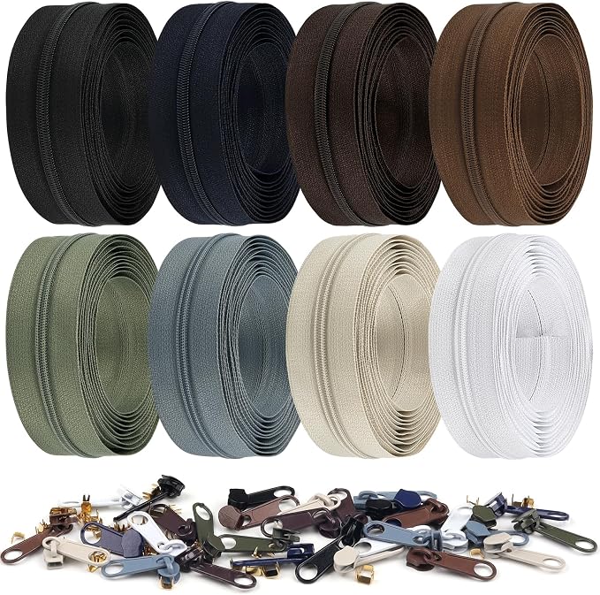 DOITEM 24 Yards 8 Pieces Sewing Zippers #3 Nylon Coil Zippers Assorted Zipper for Sewing with 32 Zipper Sliders for DIY Tailor Sewing Crafts Supplies, 8 Color