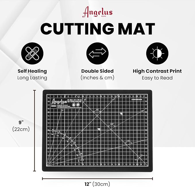 Angelus Self-Healing Cutting Mat, Double Sided, Non-Slip, Durable, Scratch-Resistant Rotary Cutting Board for Leather, Craft, Fabric, Quilting, Sewing, Scrapbooking Projects (9" x 12")