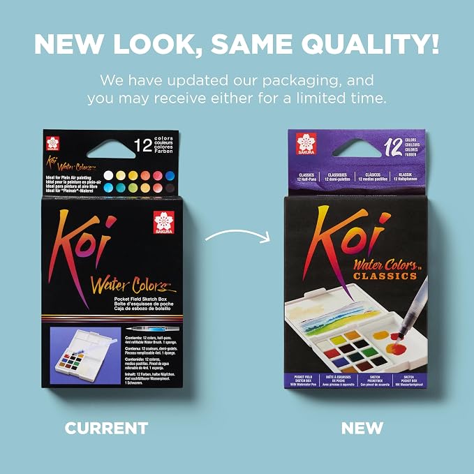 SAKURA Koi Pocket Field Sketch Kit - Watercolor Sets for Painting On the Go - 12 Colors - 1 Water Brush - 1 Sponge - 1 Palette (Pack of 2)