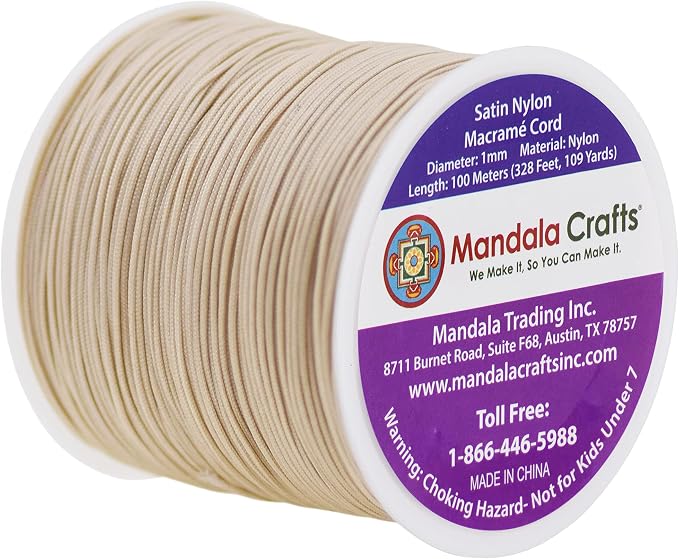 Mandala Crafts 1mm Champagne Rattail Nylon Satin Cord for Jewelry Making