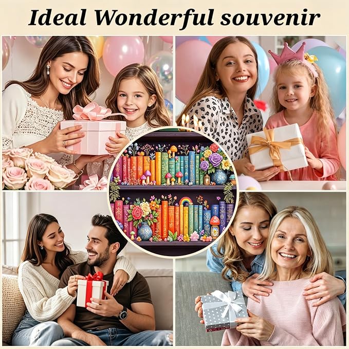 5D Diamond Painting Kit for Adults, Book FlowerDiamond Art Kits 12x16In | Full Round Drill Bookshelf Gem Painting Paint by Diamonds Relaxing DIY Craft for Home Wall Decor