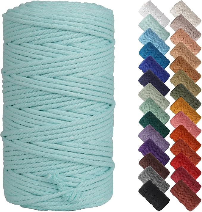 NOANTA Light Blue Macrame Cord 4mm x 109yards, Cotton Rope Macrame Yarn | Macrame Rope Supplies, 3 Strand Twisted Cotton Yarn String, Cotton Cord for Wall Hanging, Plant Hangers, Crafts, Knitting