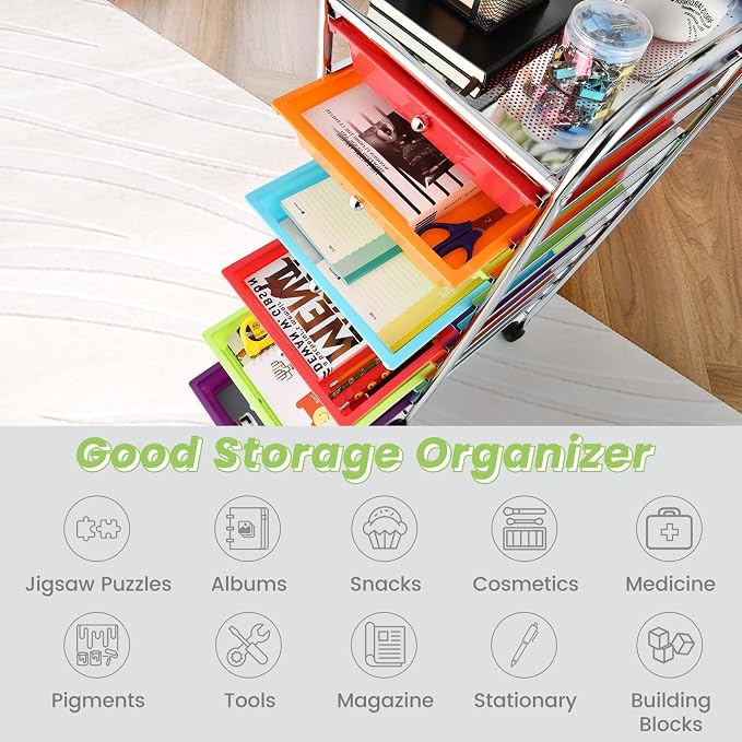 COSTWAY 10-Drawer Rolling Storage Cart, Utility Mobile Trolley