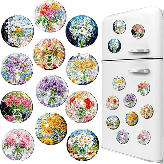 Zonon 12 Pcs Wildflower Bouquet Diamond Art Refrigerator Magnets | Flowers Diamond Painting Kits for Adults,Floral Magnet Stickers,Lavender Sunflower Daisy Crystal Art Ornaments,DIY Craft Gift