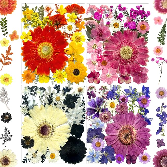 MIKIYA 106Pcs Big Dried Pressed Flowers for Resin, Assorted Real Natural Bulk Dry Floral Leaves for DIY Art Crafts, Epoxy Molds, Jewelry, Soap, Candle Making, Nails Decors