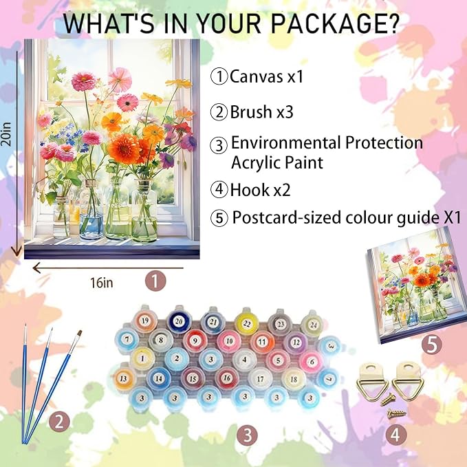 Arttoplus Flowers Paint by Numbers Kit for Adults Beginner 16x20 inch | Flower Adult Paint by Number Kits on Canvas, Flowers Diy Oil Painting by Number for Gift Home Wall Decor (Without Frame)