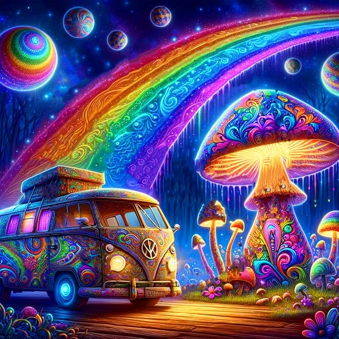 ijbnhd Mushroom Bus Diamond Art Kits for Adults 14x14inch