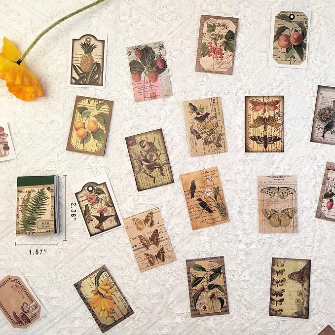 PRSTINCOL 300 Pcs Scrapbook Washi Stickers,Vintage Flower Butterfly Botanical Sticker Book for Junk Journal,Decorative Paper Stickers for Bullet Journal, Album, Collage, Planner, Gift Wrapping