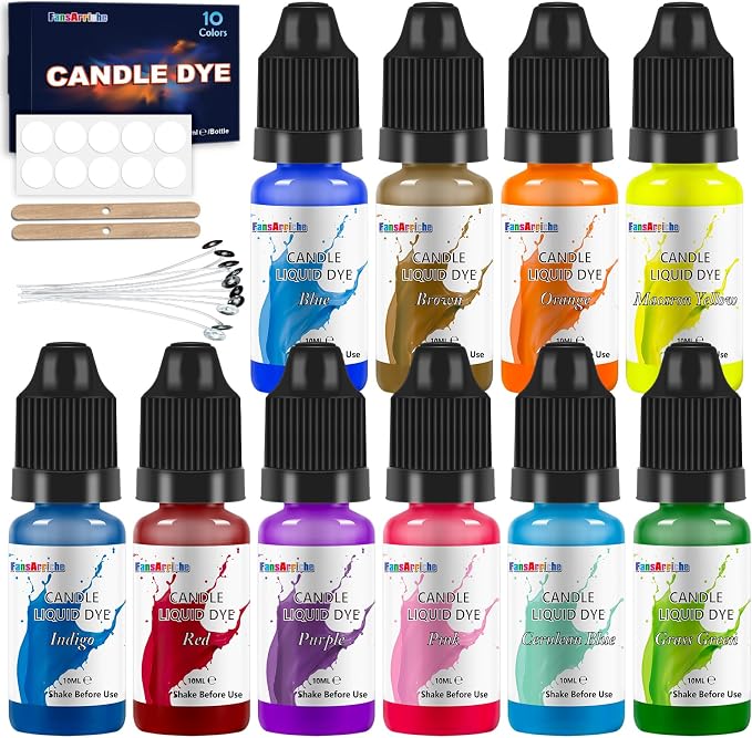 FansArriche Candle Dye - 10 Colors Liquid Oil-Based Dye for Candle Wax | Highly Concentrated, Natural Candle Color for DIY Candle Making