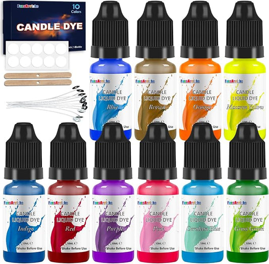 FansArriche Candle Dye - 10 Colors Liquid Oil-Based Dye for Candle Wax | Highly Concentrated, Natural Candle Color for DIY Candle Making