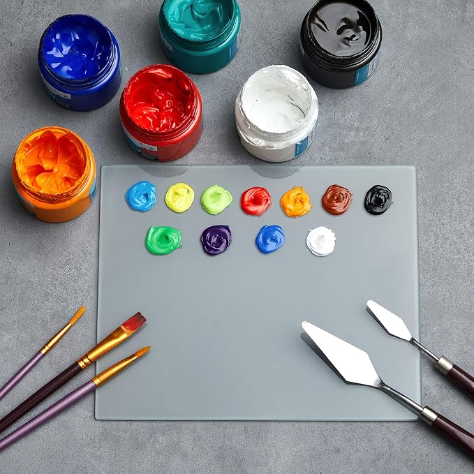 Nuanchu 1 Pcs Tempered Glass Palette for Oil Painting, 8.5 X 7 Inches Grey
