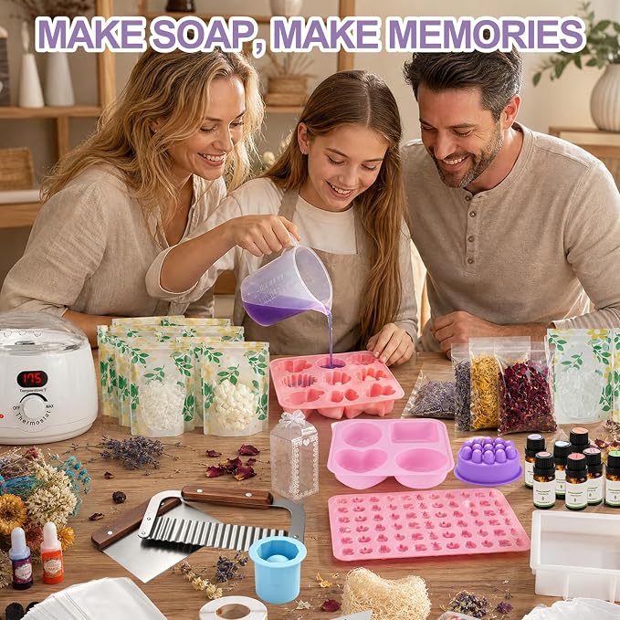 Soap Making Kit for Adults & Beginners, DIY Soap Making Supplies | 5.3lb Soap Base, Soap Melter, 2 Cutters, 8 Essential Oils & Dyes, 6 Silicone Molds, Gift Packaging, Handmade Craft Gift Set