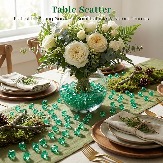 DOMESTAR Green Fake Ice Rocks, 150 PCS Acrylic Crystal for Vase Fillers